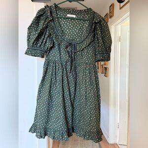 Doen Marcela mini dress Green Floral Ruffle, with Puff Sleeves